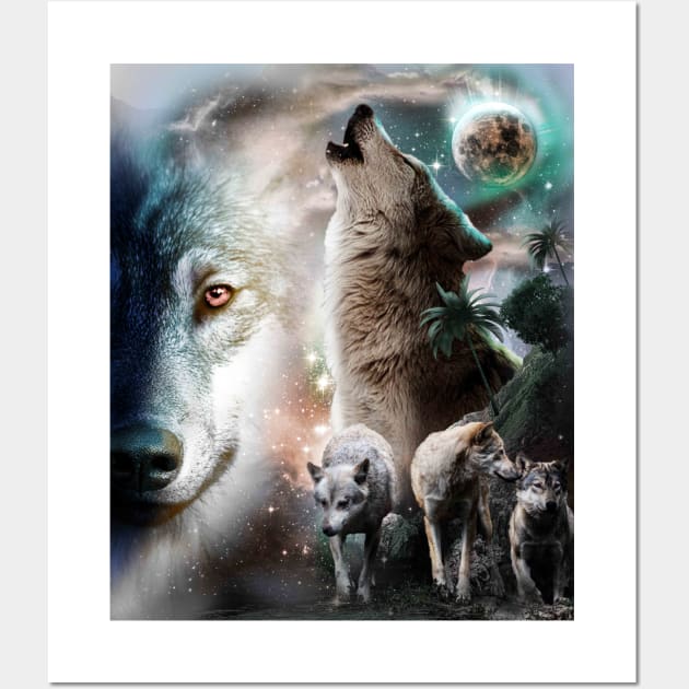 Space Wolves Wolf Howling At Moon Wall Art by Random Galaxy